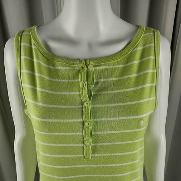 Lauren Ralph Lauren Womens 100% Cotton Green White Striped Midi Dress Size M - Picture 2 of 10